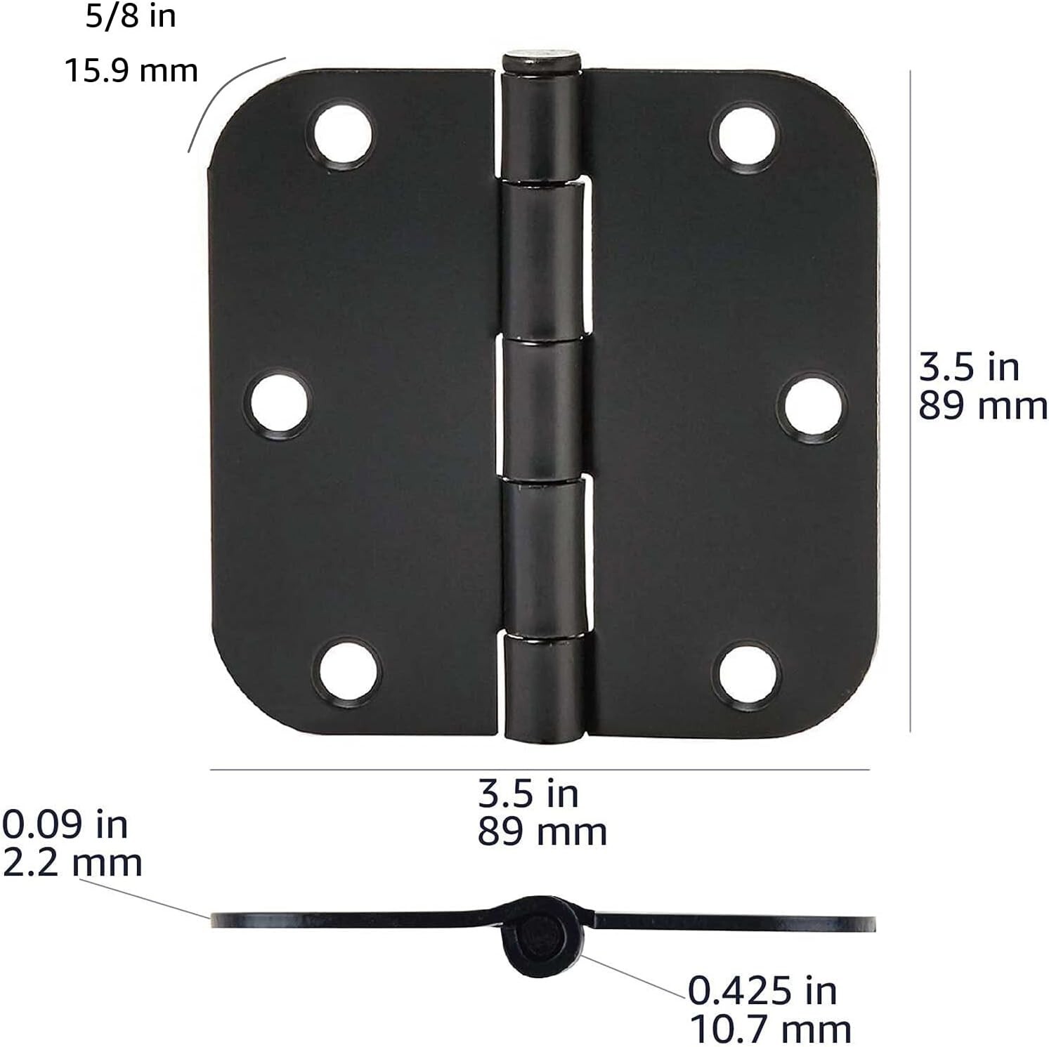 23 pcs Sturdy Rounded 5/8 Radius Interior Door Hinges, 3.5" X 3.5", Matte Black