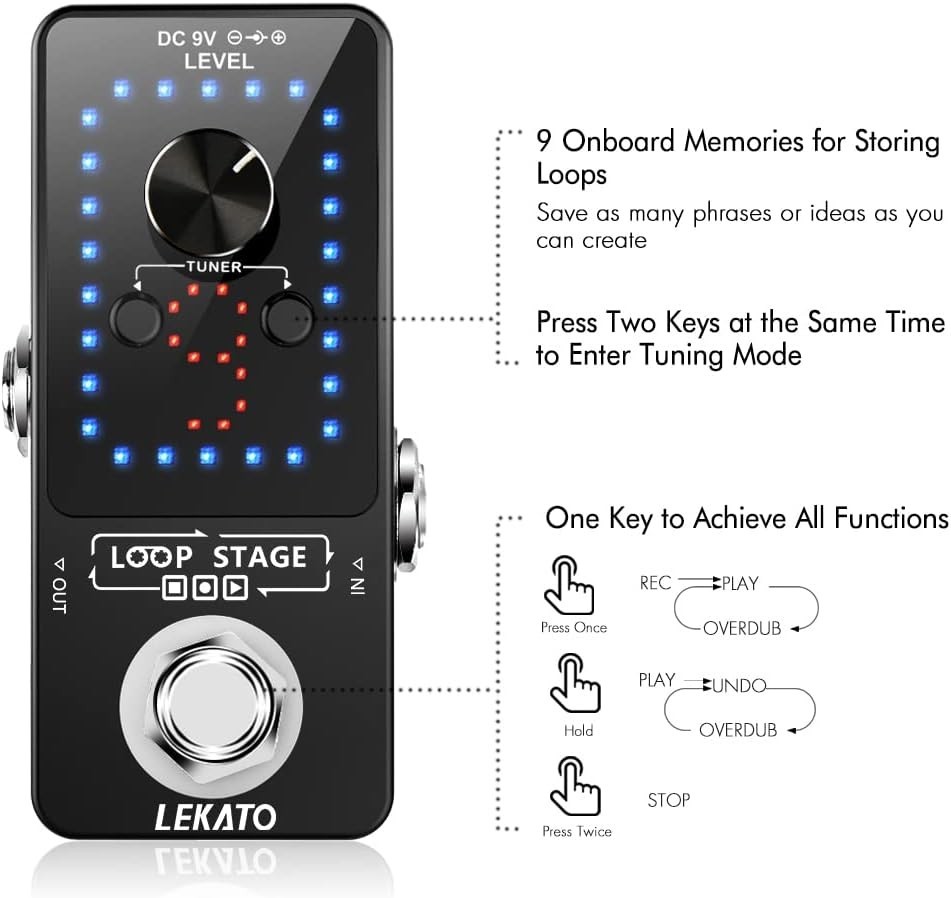 Ultimate 9 Loop Guitar Pedal - Uncompressed Audio & USB for Easy Uploads
