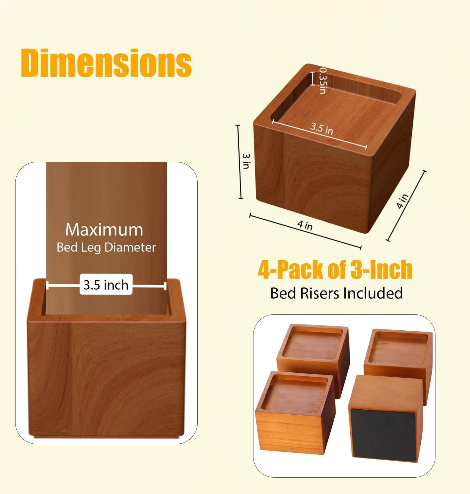 Premium Solid Pine Wood Bed Furniture Risers – 3-Inch Heavy-Duty Elevation