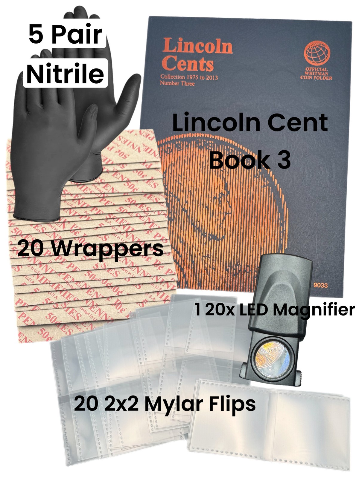 Lincoln Cent Book 3 Starter Kit for Coin Collecting - Medium Gloves