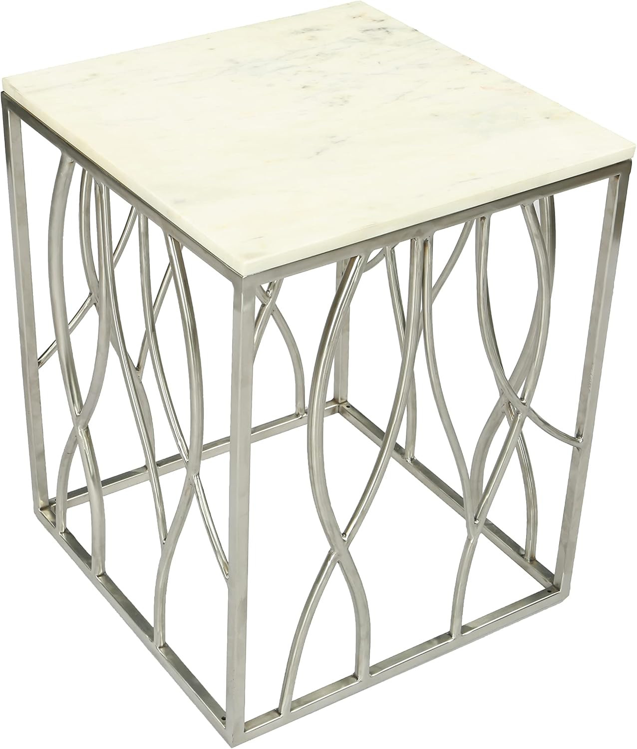 Kameral Marble End Table with Stainless Steel Base, Square