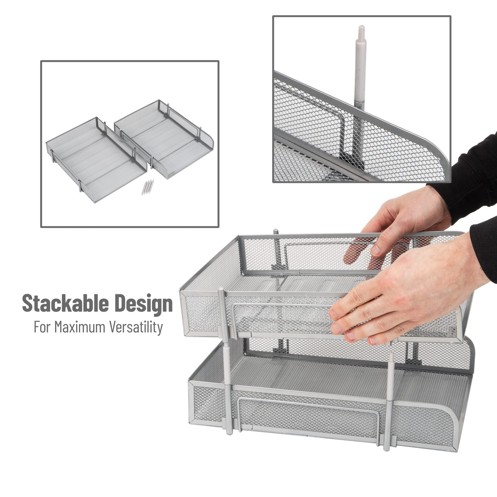 Stackable Paper Tray, Desktop Organizer, File Storage, Office, Metal Mesh, 2 ...