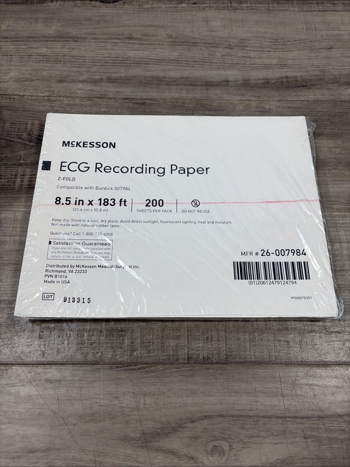 ECG Recording Paper McKesson 8-1/2 Inch X 183 Foot Z-Fold 200/PK MFR #26-007984