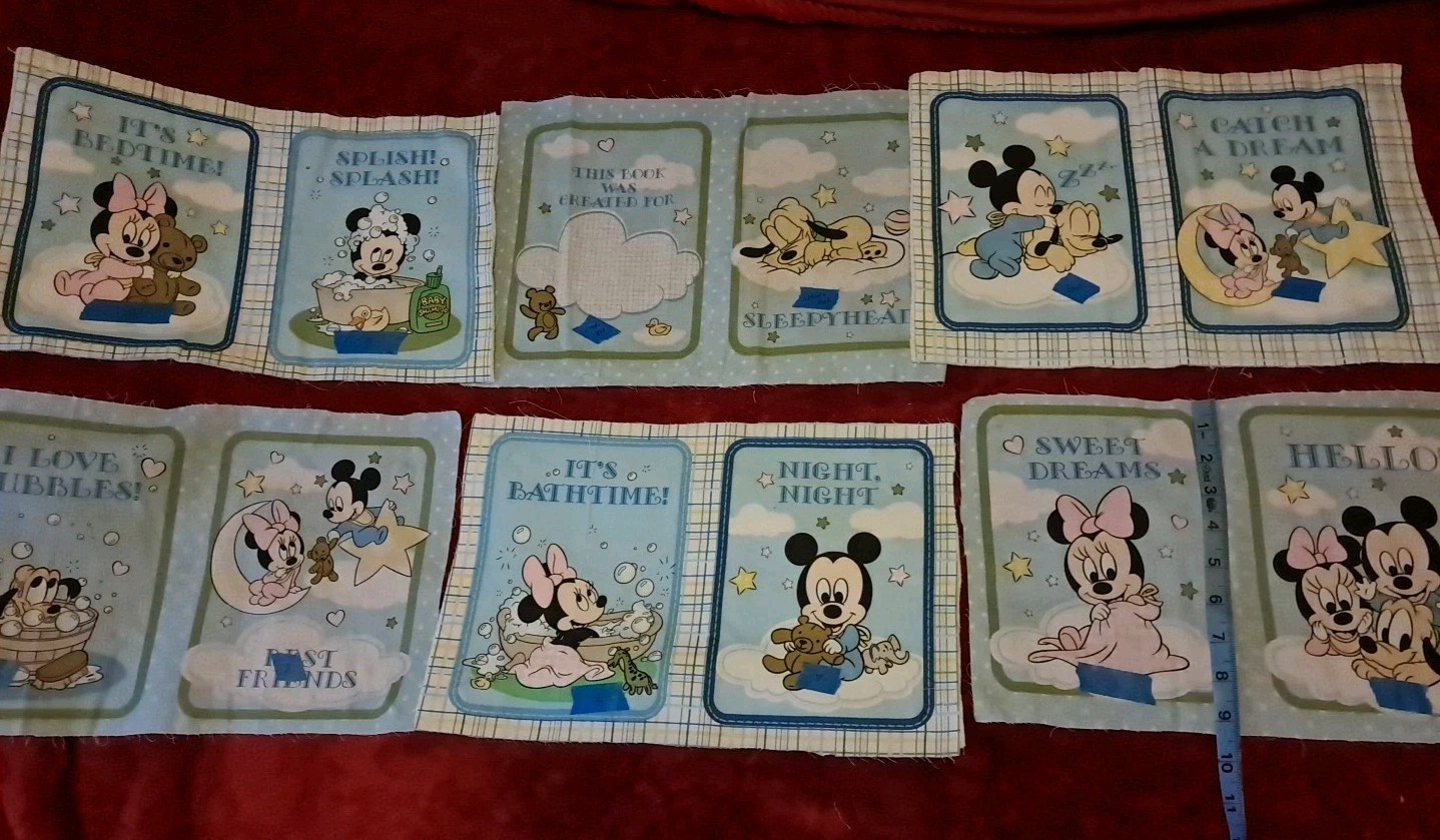 Vintage Disney Baby Mickey Minnie Mouse Cotton Fabric Book  6 -14.5" X 9.5"