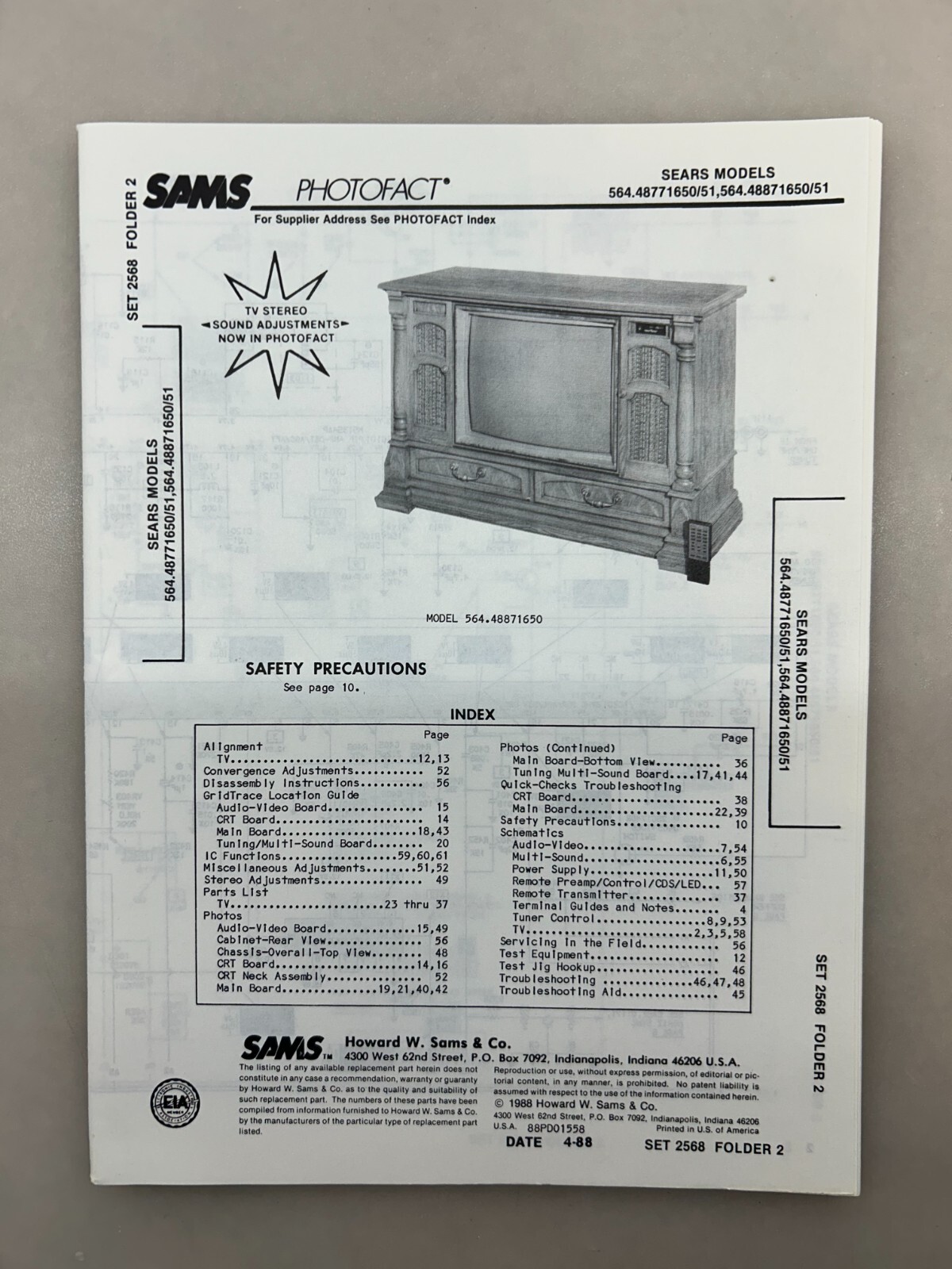 Sears 564.48771650 48871650 51 Service Manual Sams Photofact Free Shipping