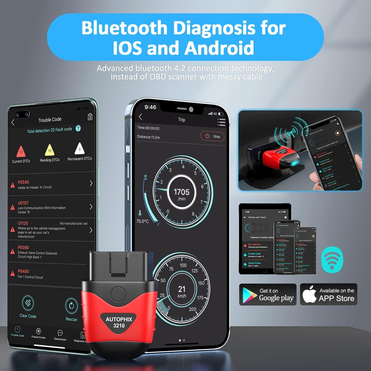 Autophix 3210 OBD2 Bluetooth Auto Diagnostic Tool for IOS Android Code Reader