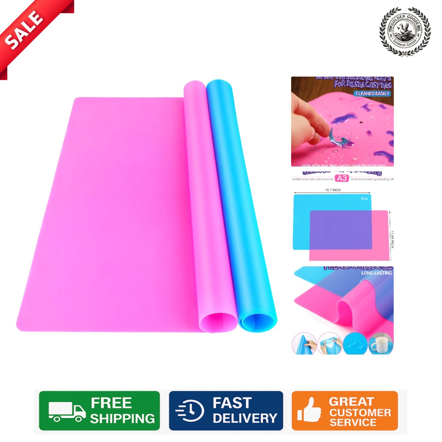 Easy Clean Silicone Craft Mats - 2 Pack 15.7" x 11.7" for Crafting Mastery