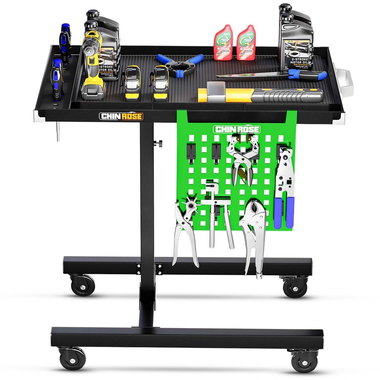 Rolling Tool Tray with Wheels Adjustable Height Mobile Work Table 500Lb Capacity