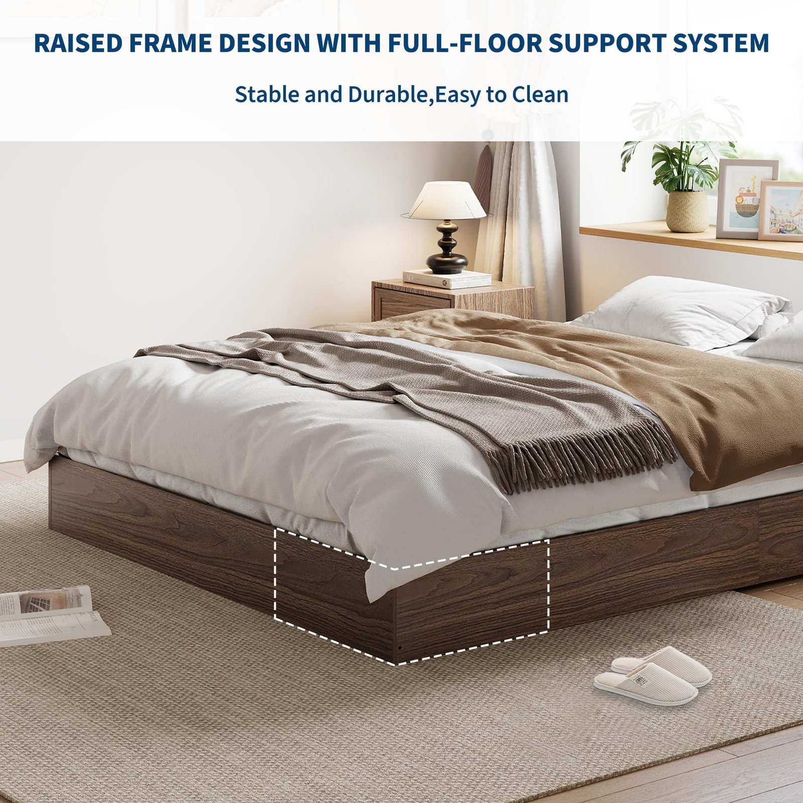 Multiple Sizes Modern Platform Bed Frame Wooden Bed Frame Without Headboard