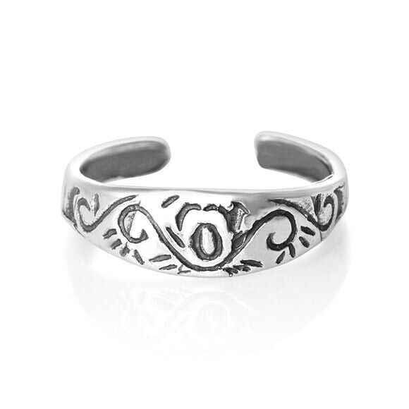 Sketch Design Toe Ring Genuine Sterling Silver 925 Size Adjustable