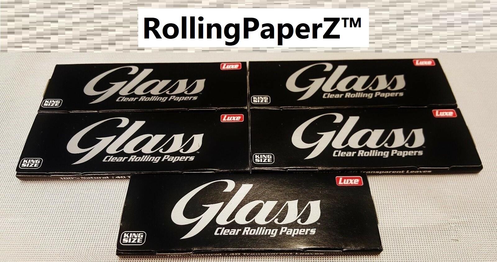 5 Packs Luxe GLASS Clear KING SIZE Cigarette Rolling Papers 40 Leaves Per Pack