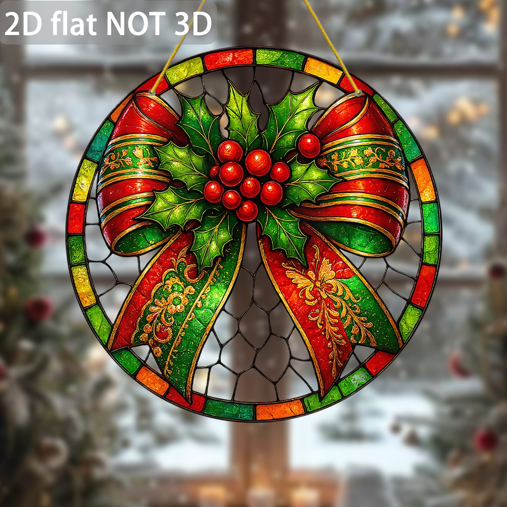 Christmas Bow Acrylic Panel Sun Catcher Ornate Vertical Hanging Window Art Decor