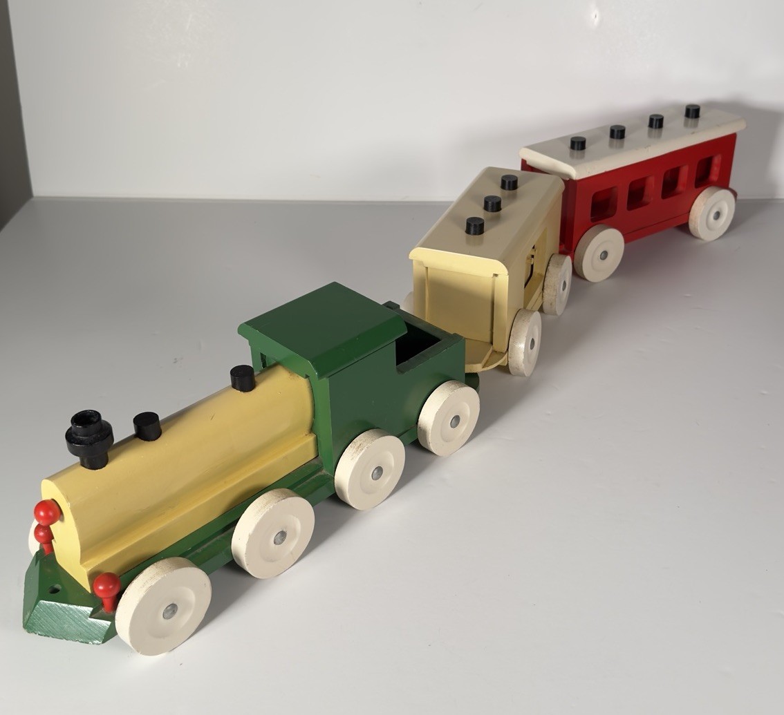 VTG Wooden Train Set 3pc - VTG Jukka Toys - Lead Free - Made In Finland