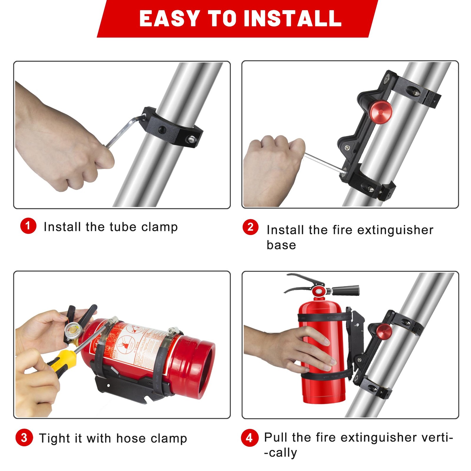 Aluminum UTV Fire Extinguisher Mount Kit for Roll Bar, Quick Release