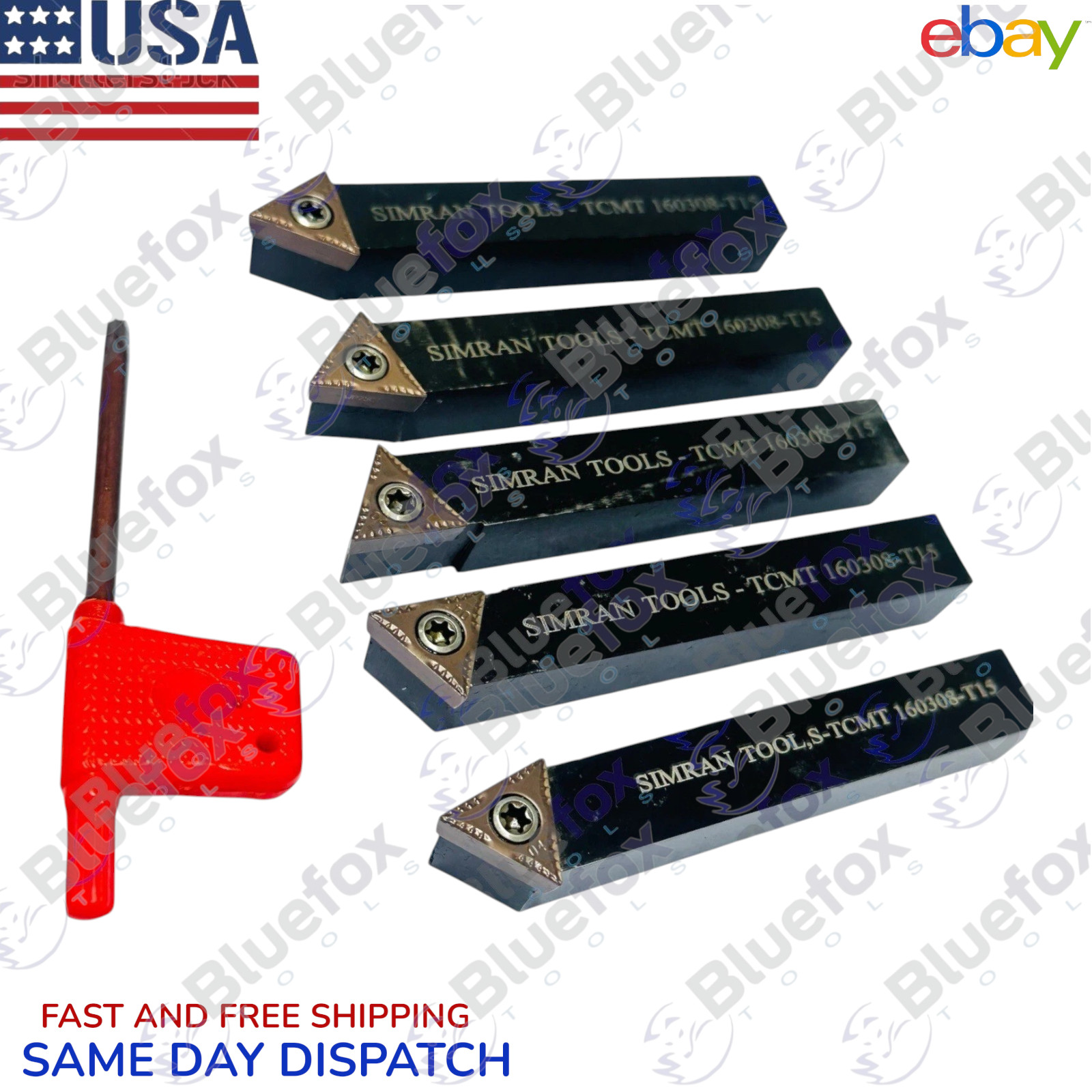 5 pc 1/2" Lathe Indexable Carbide Insert + Turning Tooling Bit Holder TCMT160308