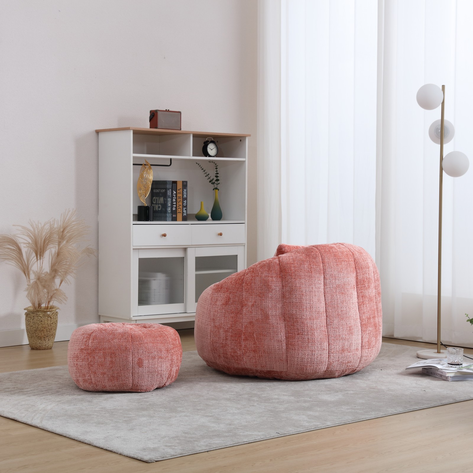 UNITED WE WIN Modern Bean Bag Chairs, Comfy Round Chair for Adults with Ottoma