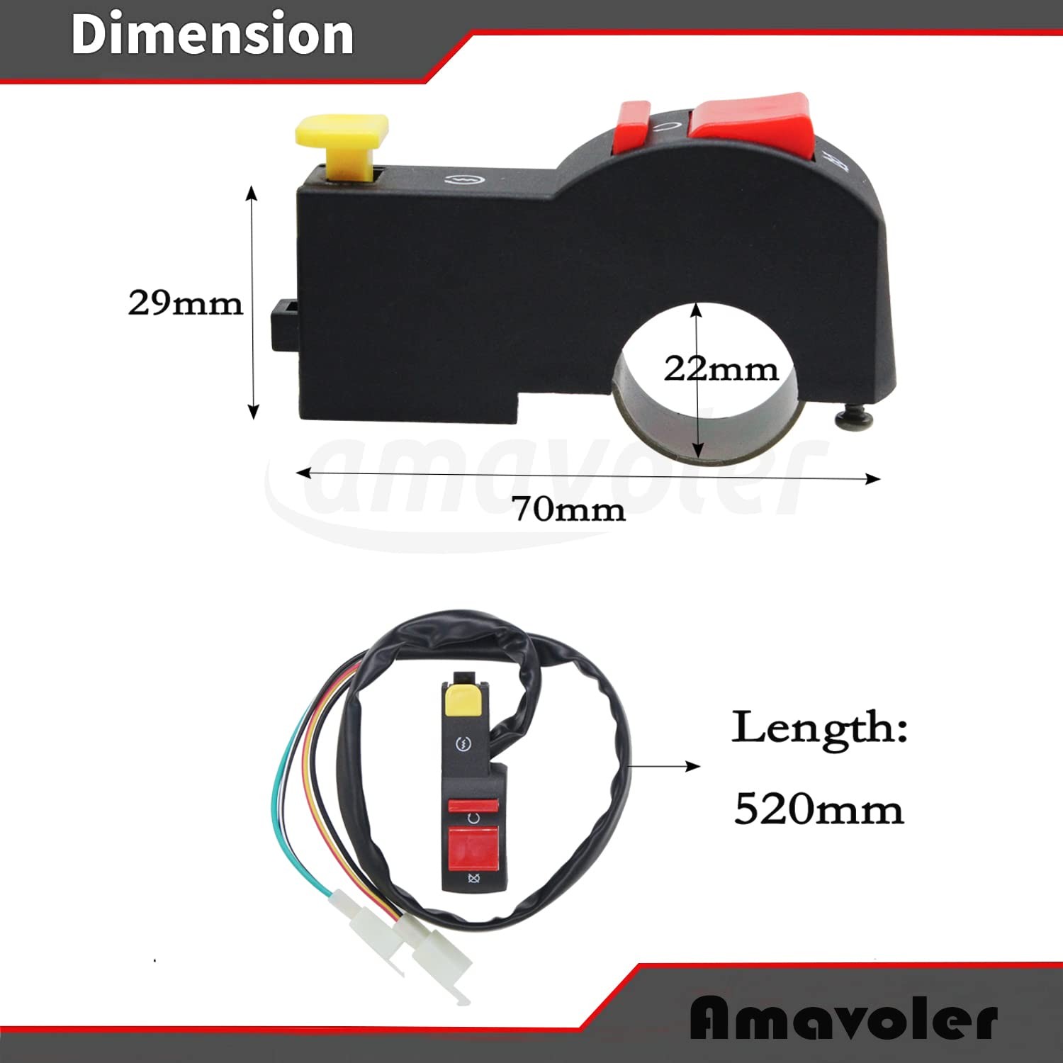 Amavoler Universal 7/8" 22mm Handlebar Switch Start Kill Button Black