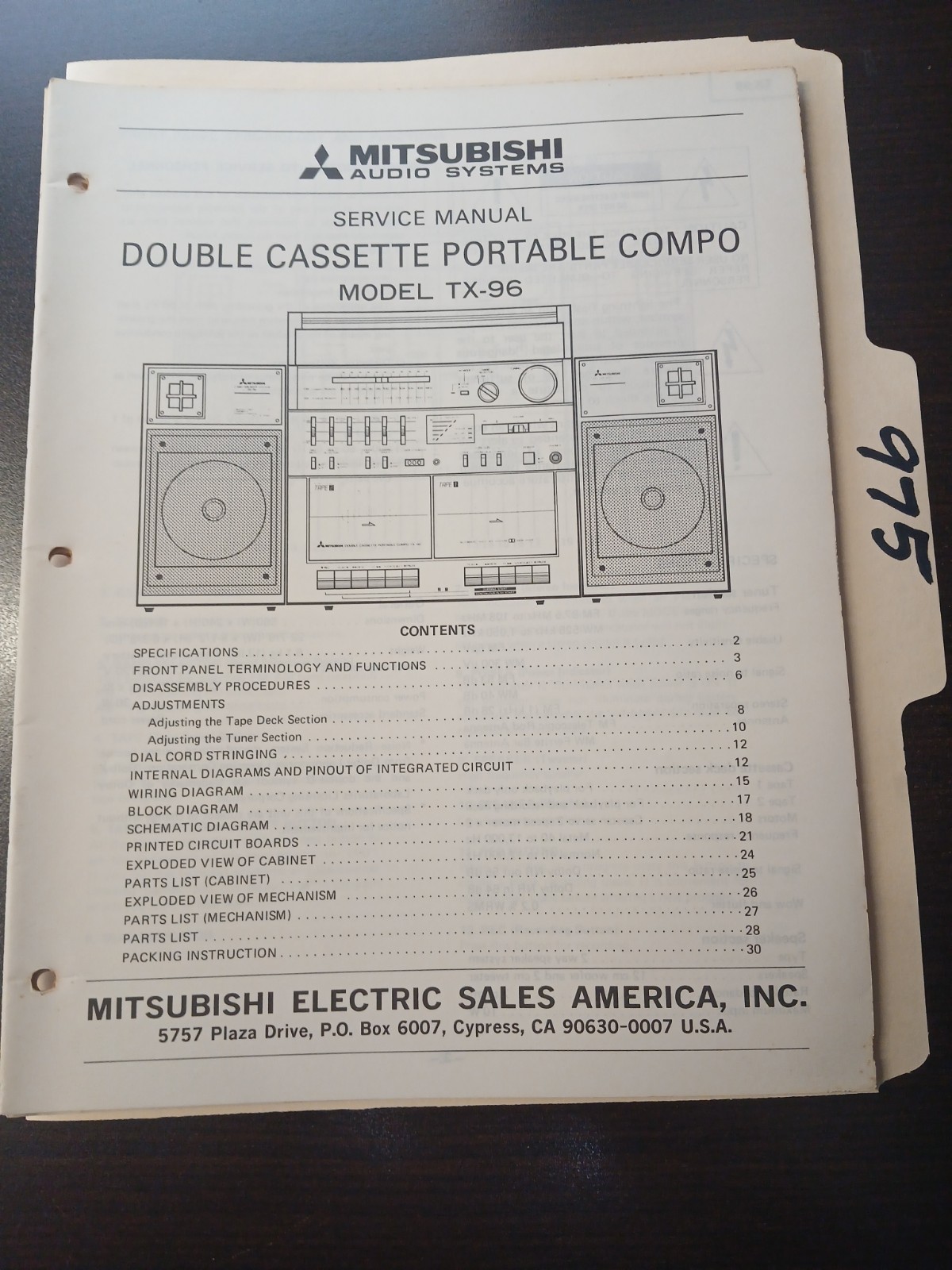 Mitsubishi Model TX-96 Service Manual Original Repair Book Double Cast Port Comp