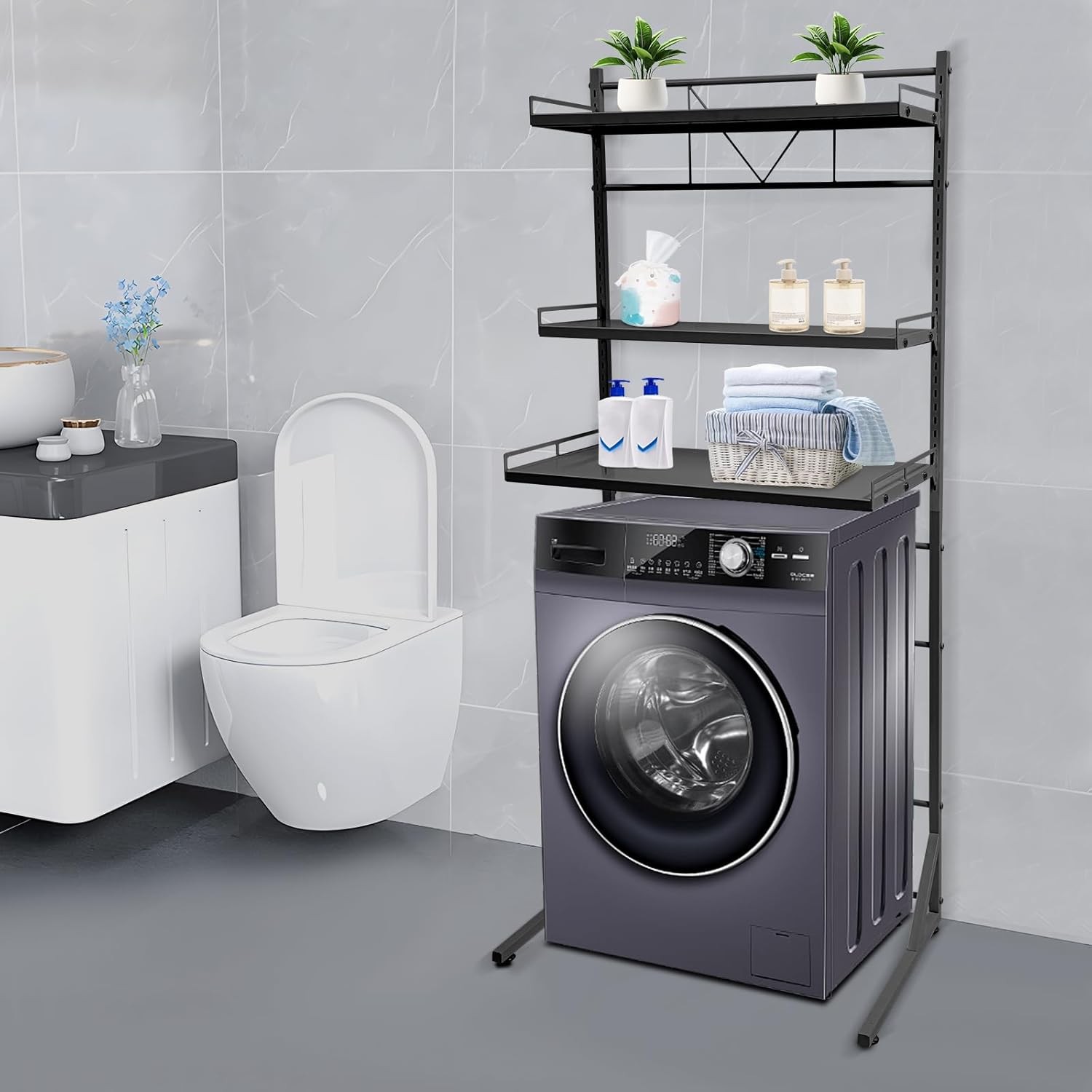 3-Tier Multi-Functional Washing Machine Shelf Adjustable Laundry Storage Shelf