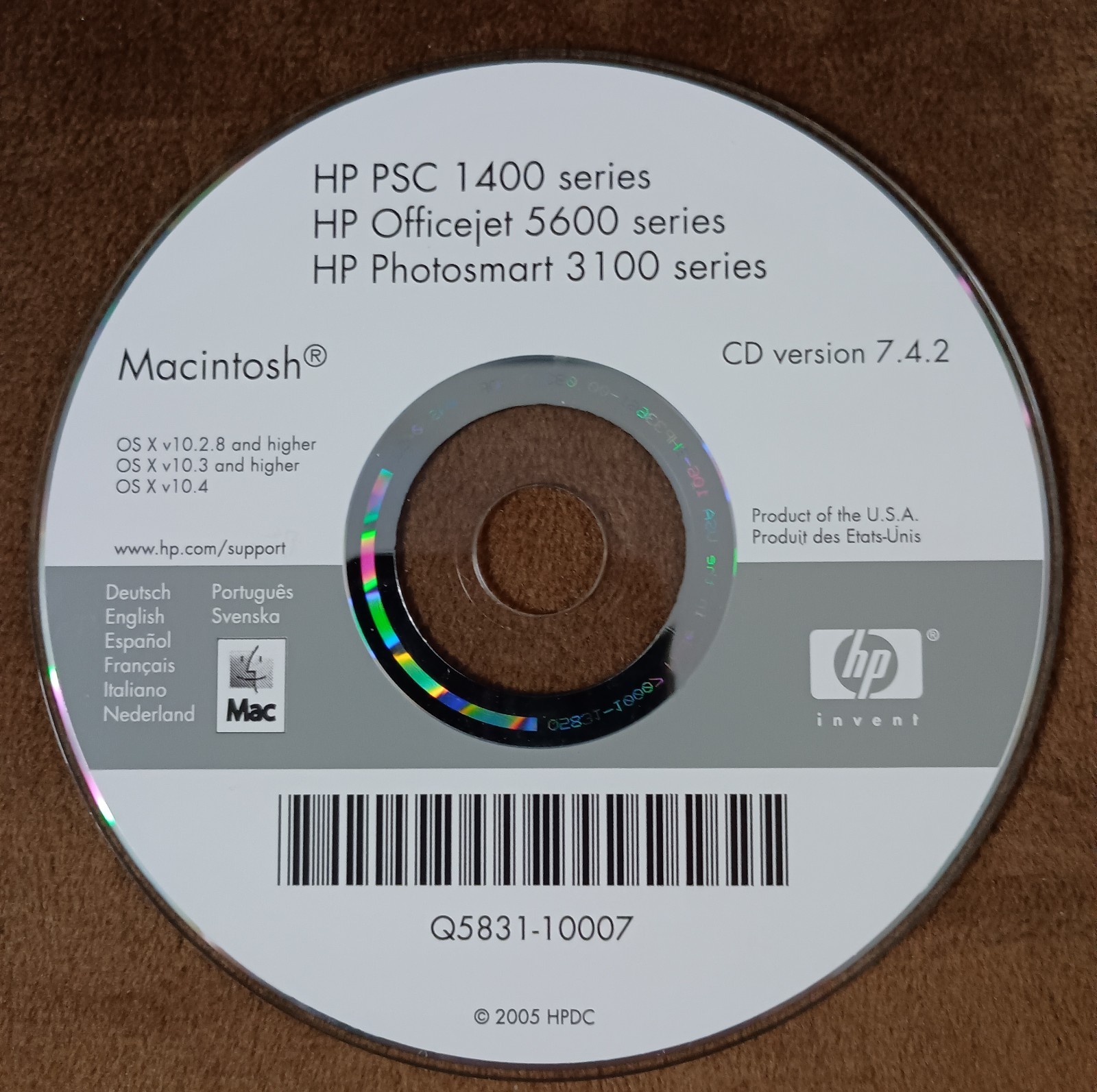 HP PSC 1400 OfficeJet 5600 Photosmart 3100 Mac Driver Software CD v7.4.2