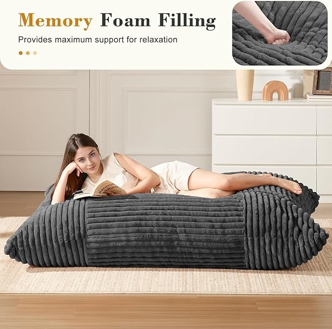 Ergonomic Striped Bean Bag Chair for Full-Body Relaxation and Cozy Home Loungin