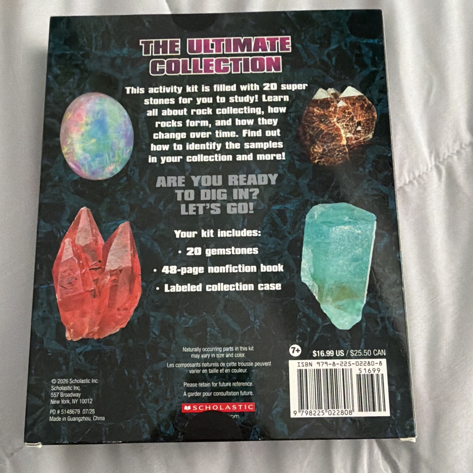Scholastic Ultimate Gemstone Collection Kit 20 Gemstones, Book, Labeled Case