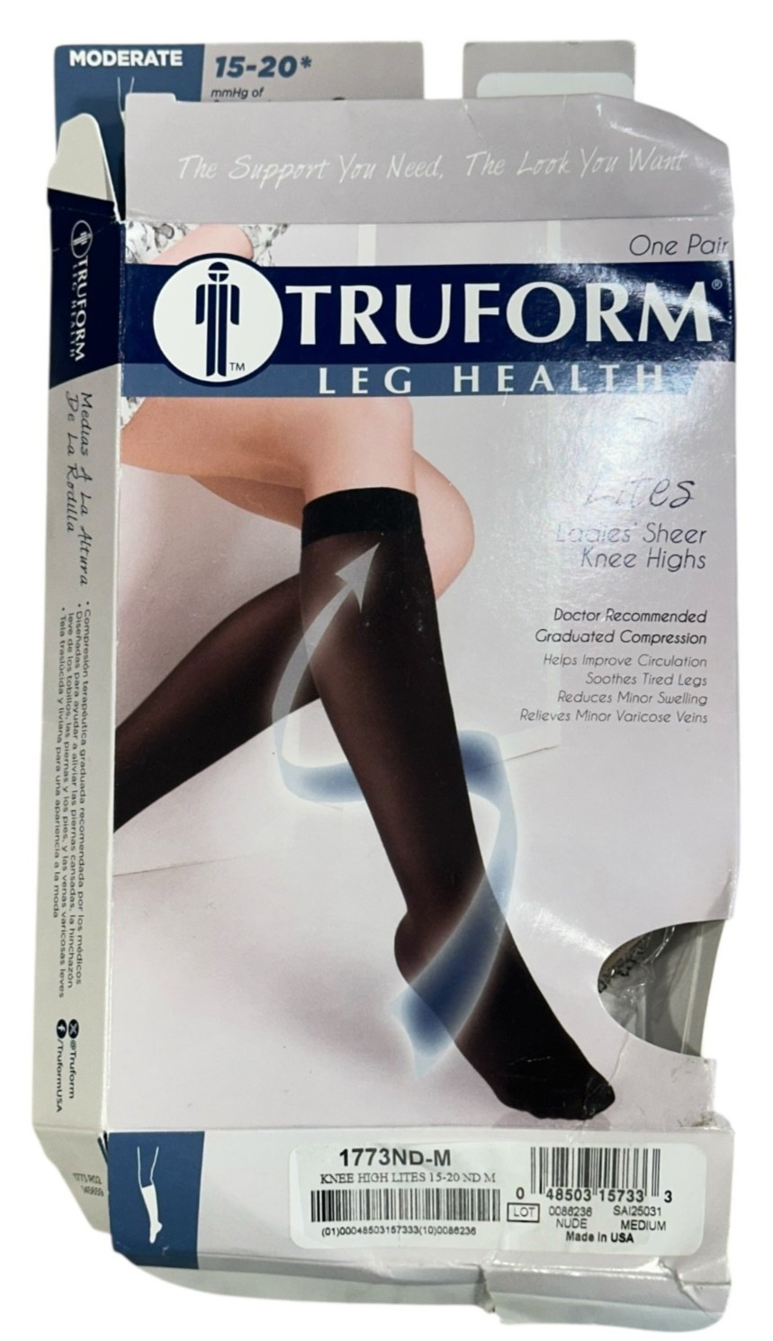 TRUFORM Leg Health Ladies Sheer Knee Highs Moderate 15-20mmHg 1773-Nude Medium