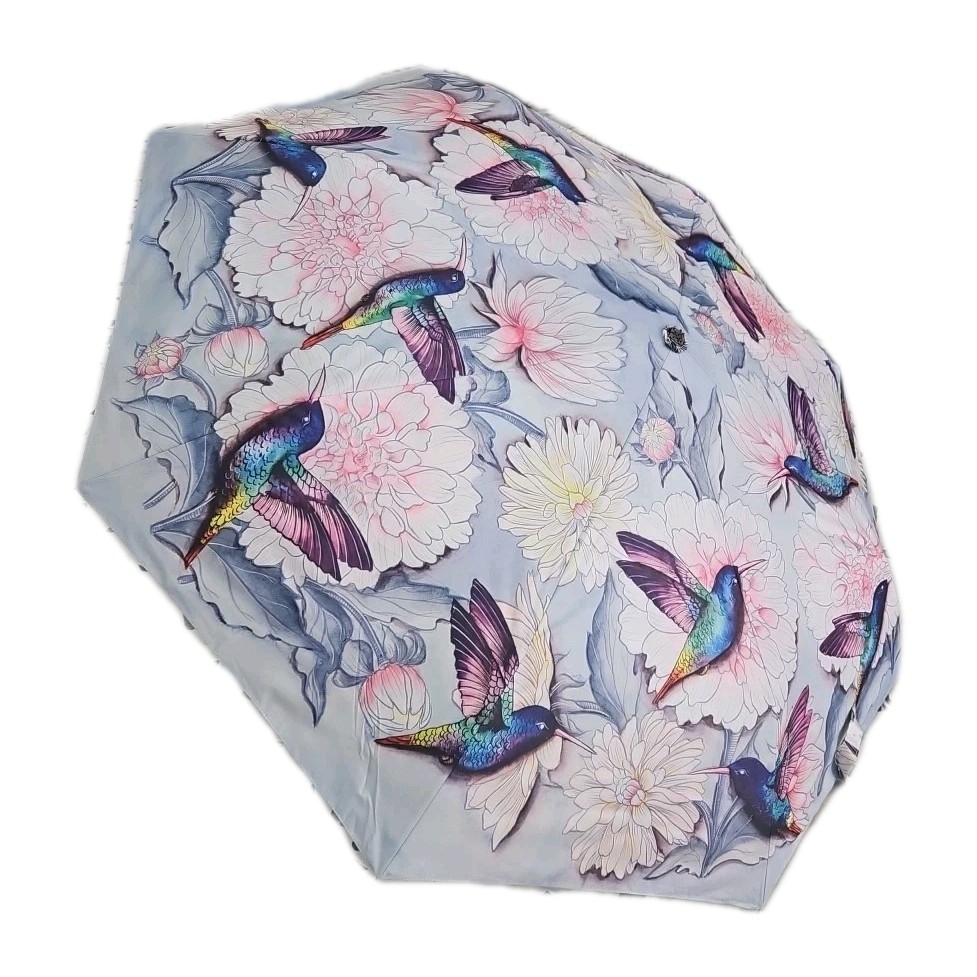 Anuschka Rainbow Birds Auto Open Close Umbrella UV 50+ Floral Bird NWT
