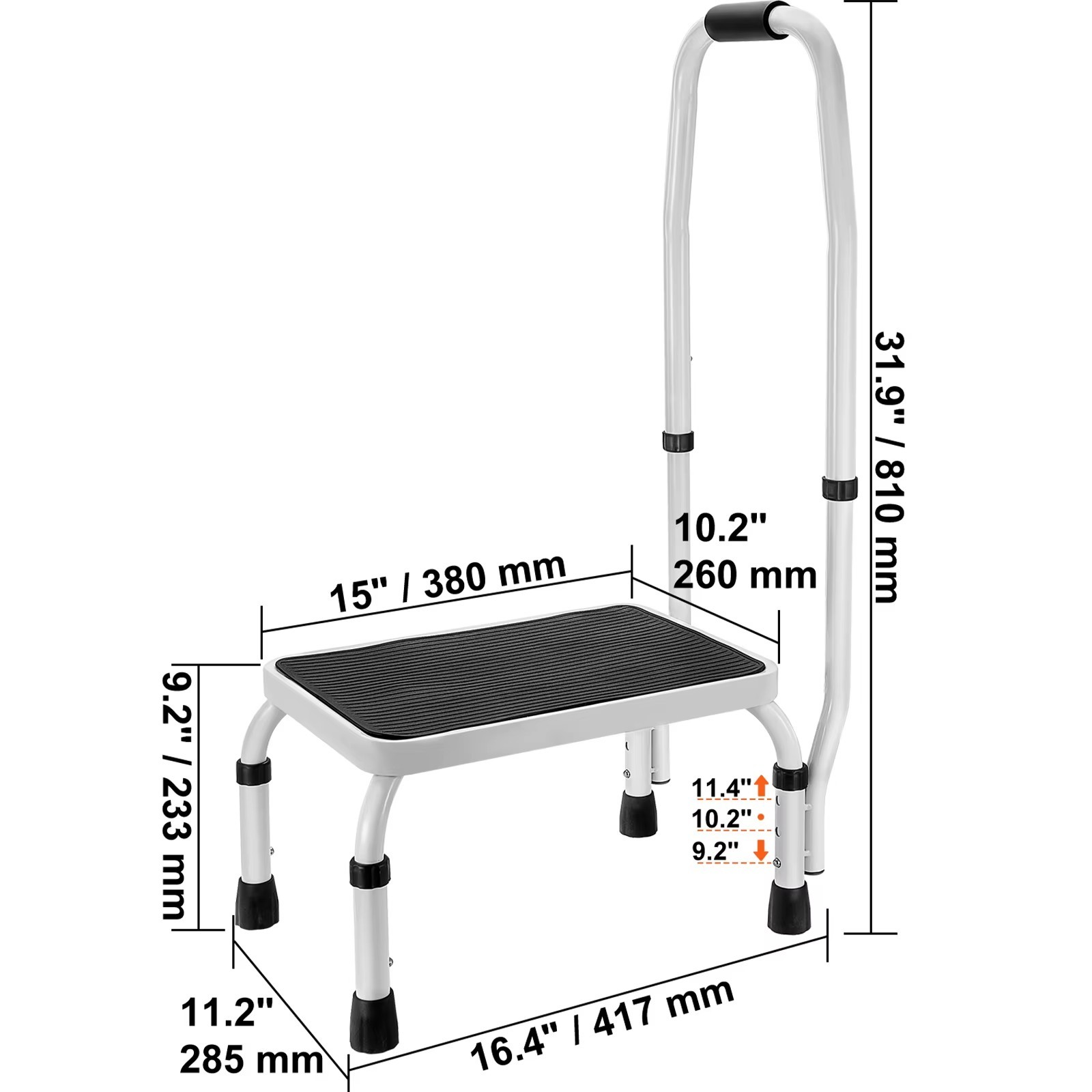 Step Stool 1 Step 330lb Capacity Adjustable Height Non Slip Foldable for