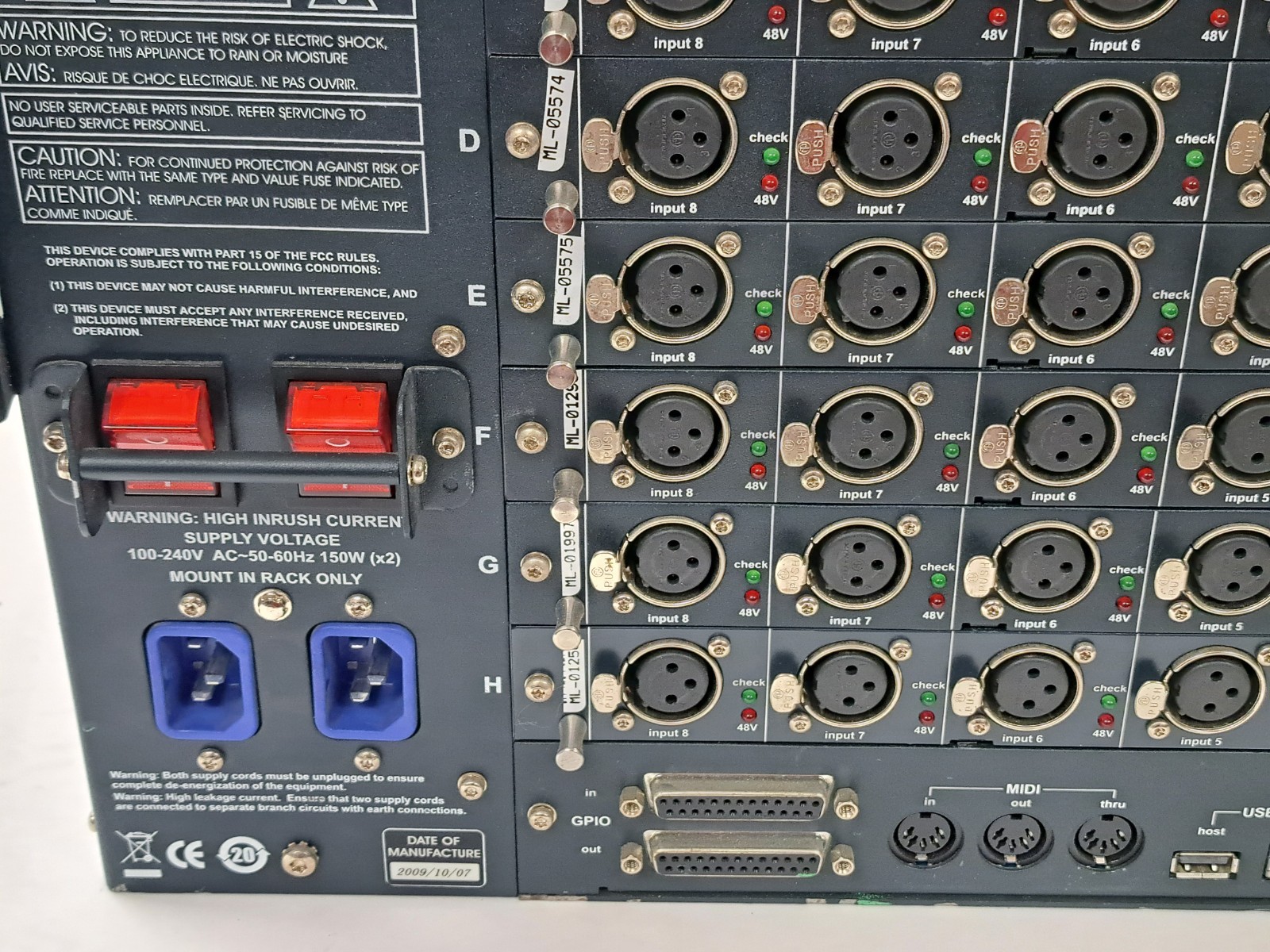 Midas DL351 Modular Stage Box with 8 DL441 Mic Line Input Card 64 Inputs