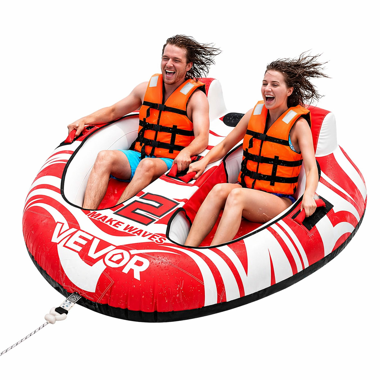 2 Person Towable Tube Boat Inflatable Water Tube 340lbs Nylon Cover