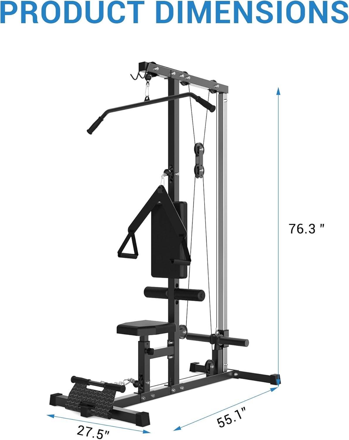 LAT Pull Down & Low Row Cable Machine Pulley Station with Adjustable Leg Support