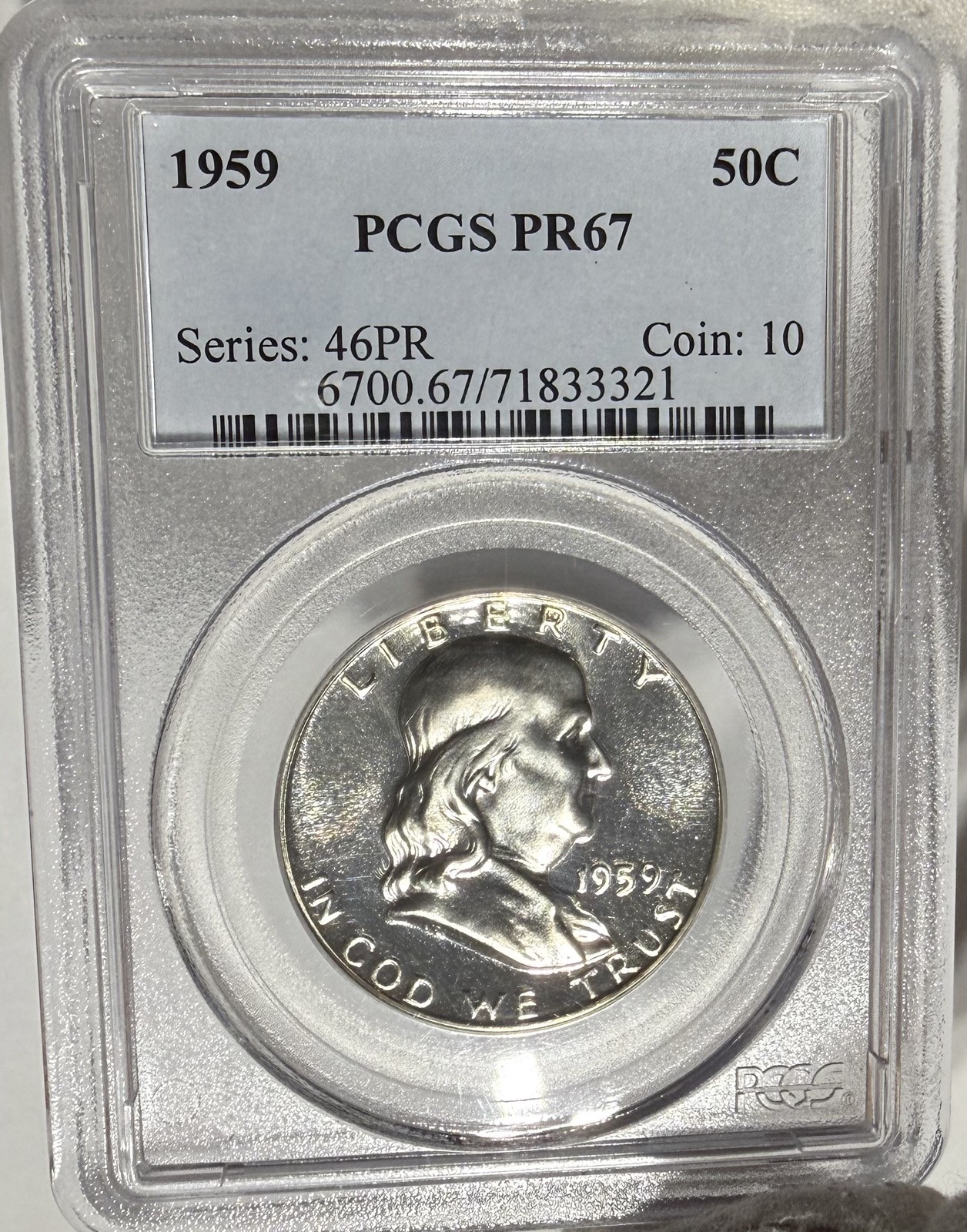 GEM PROOF 1959 Franklin Half Dollar PCGS PR67 Lite Cameo JORHM