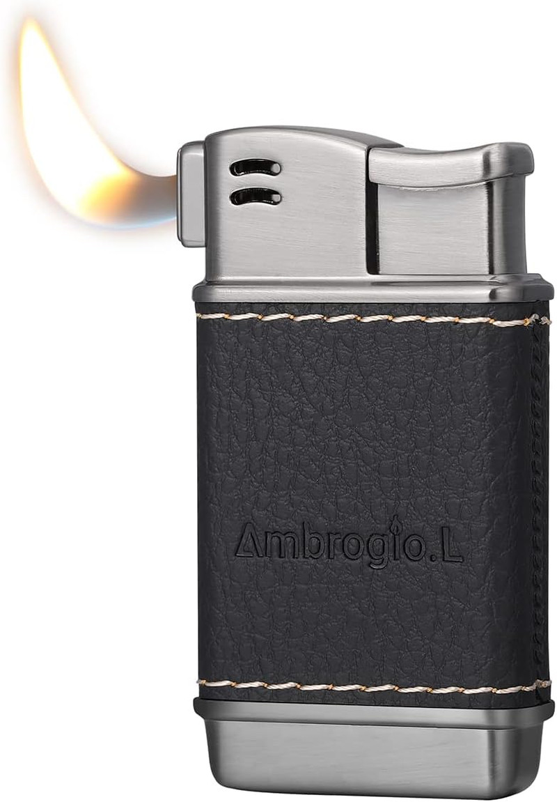 Ambrogio.L Pipe Lighter - Genuine Leather Soft Flame Refillable Butane Lighters