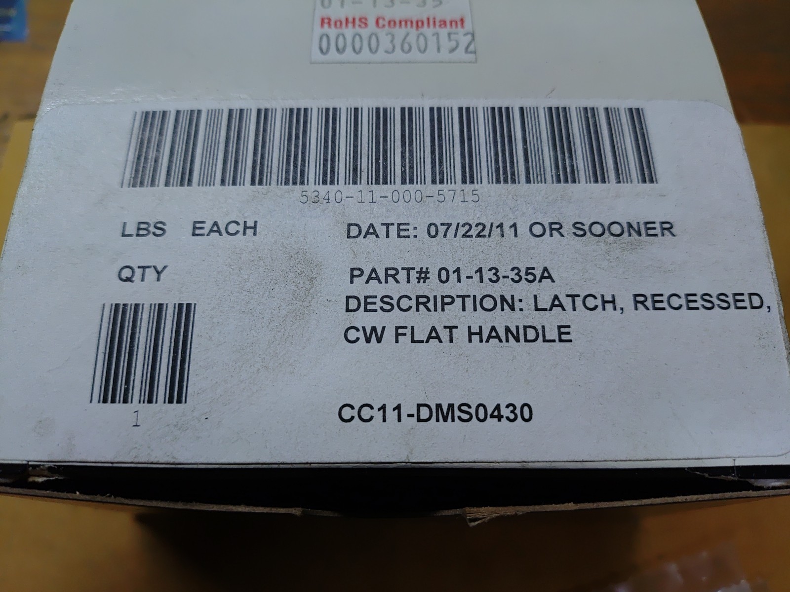 Southco 01-13-35A Latch Recessed CW Flat Handle