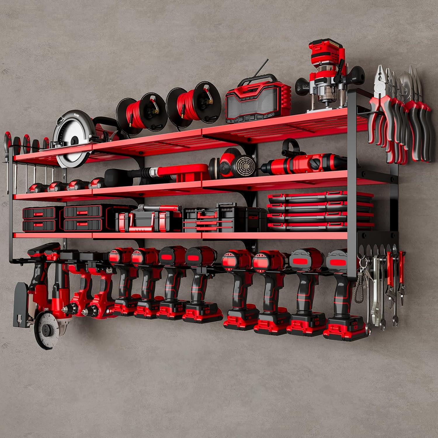 48" Heavy-Duty Wall-Mounted Power Tools Organizer with 12 Drill Holders