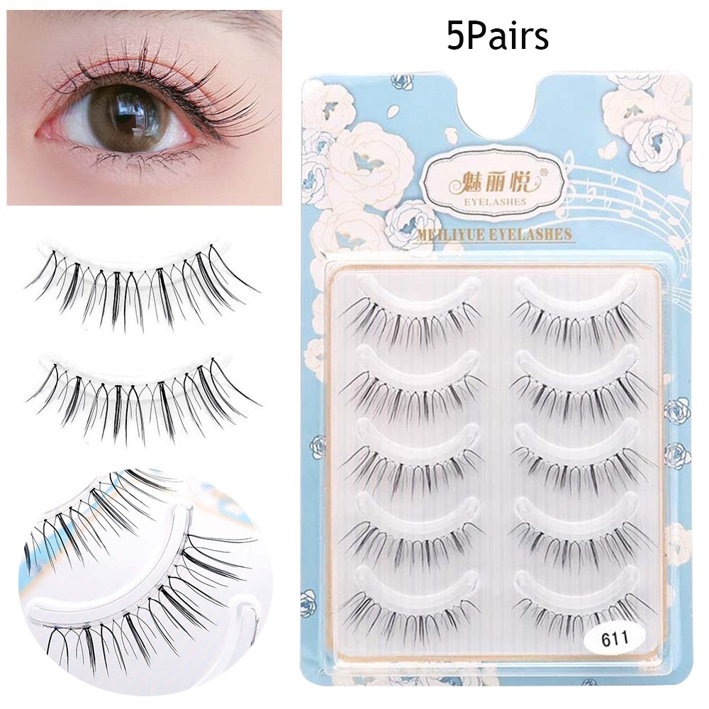 5 Pairs Cross U Shape False Eyelashes Natural Fairy Manga Lash Extension  ๑
