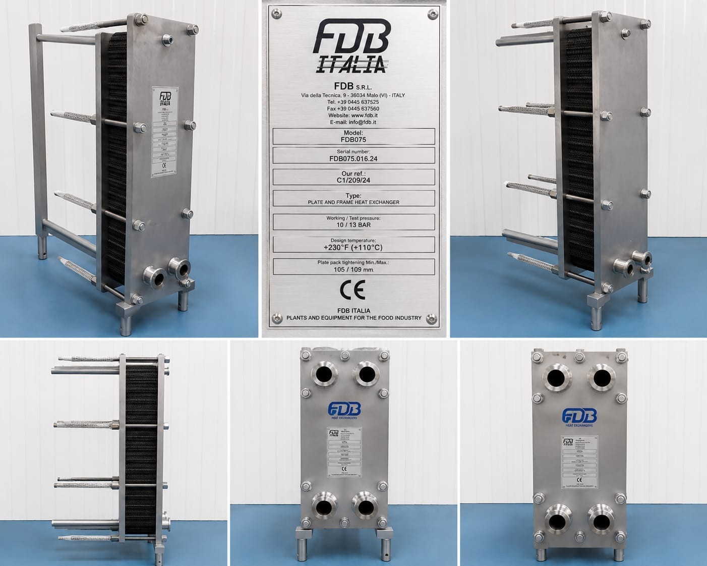 FDB Italia FDB075 Plate & Frame Heat Exchanger PN10 NEW Food Processing CE