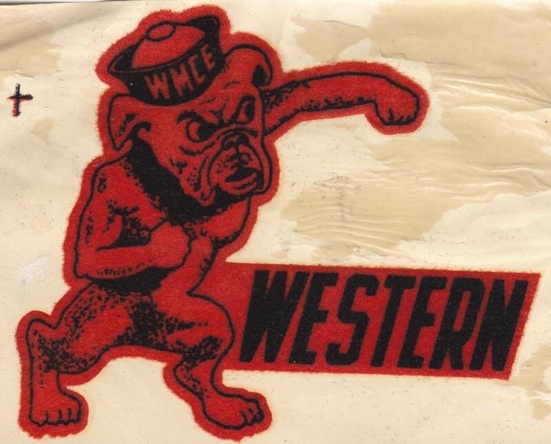 Vintage Western Bulldog Chenille Patch Red 12x8in Metal Sign Poster Mascot