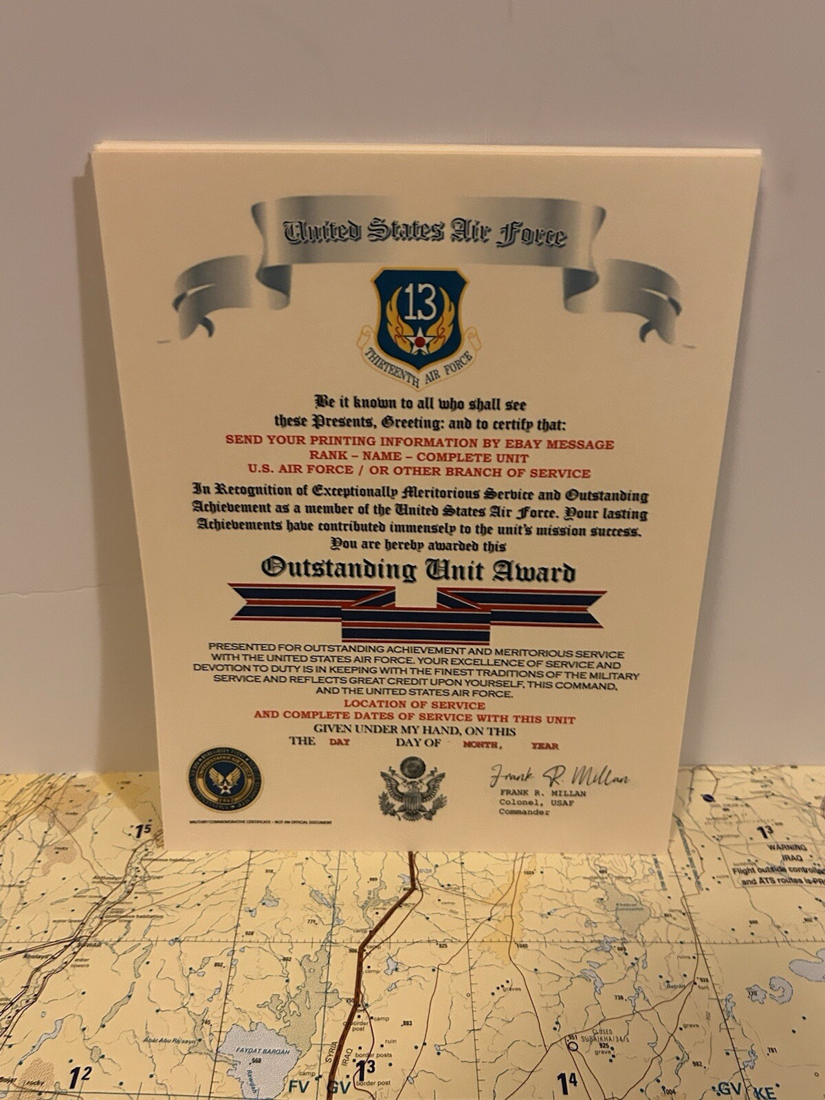 U.S. AIR FORCE / THIRTEENTH AIR FORCE - OUTSTANDING UNIT AWARD CERTIFICATE