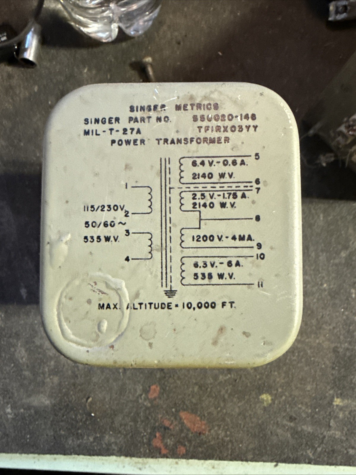 Vintage Singer Metrics Filament Transformer MIL-T-27A 6.3V-6A