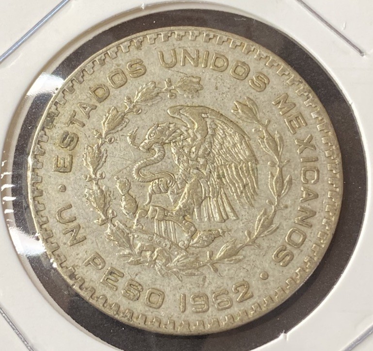 1962 Mexico Un Peso 0.1000 Silver ASW 0.0514 Oz Coin Free Shipping