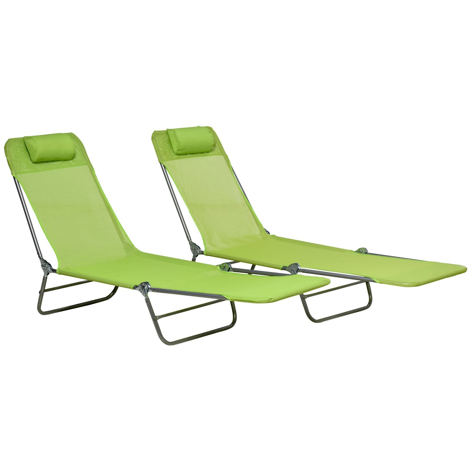 Leisure Lounge Chairs, 2-Pack Folding Chaise, Extended Backrest, Green