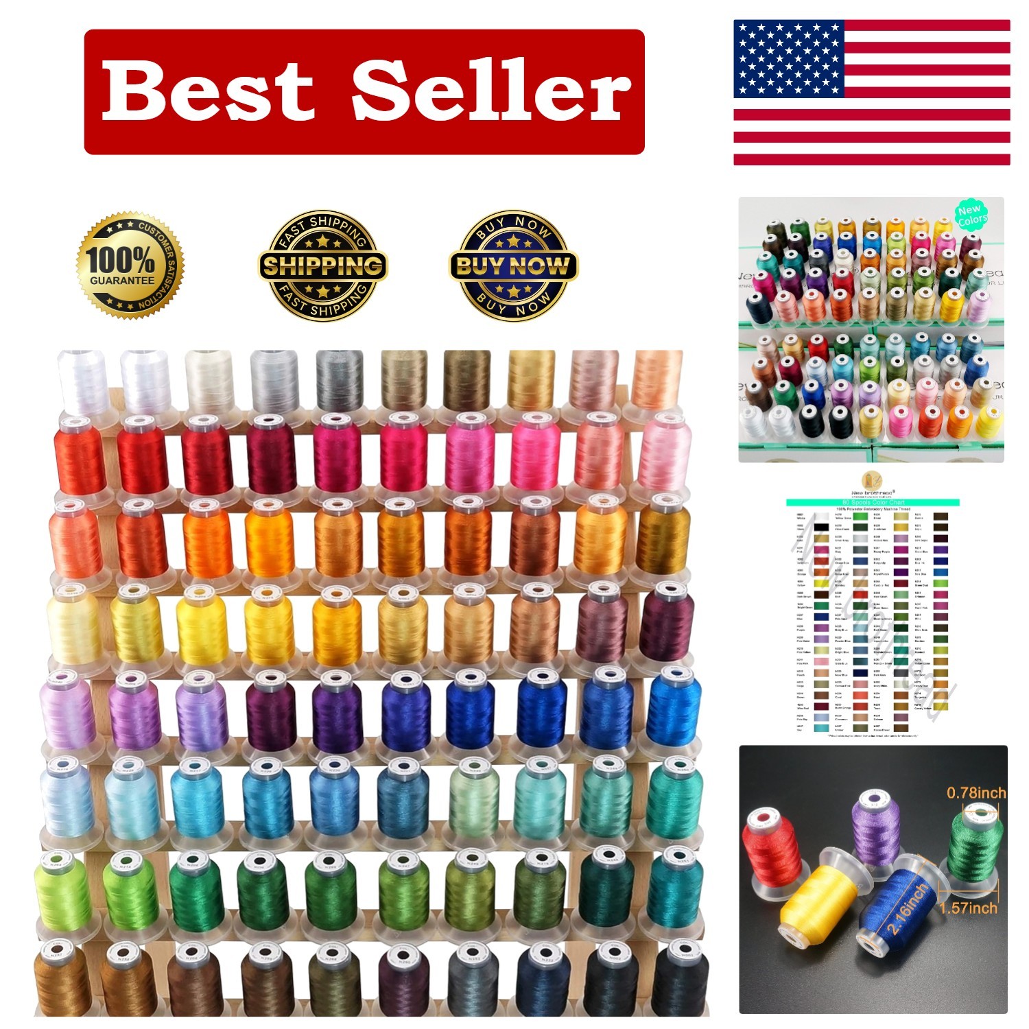Comprehensive 80 Spool Polyester Embroidery Thread Set - 500M, Compatible Colors