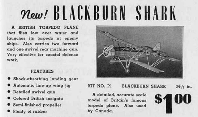 Model Airplane Plans (FF): Comet Blackburn Shark 34½" Scale Rubber-Powered