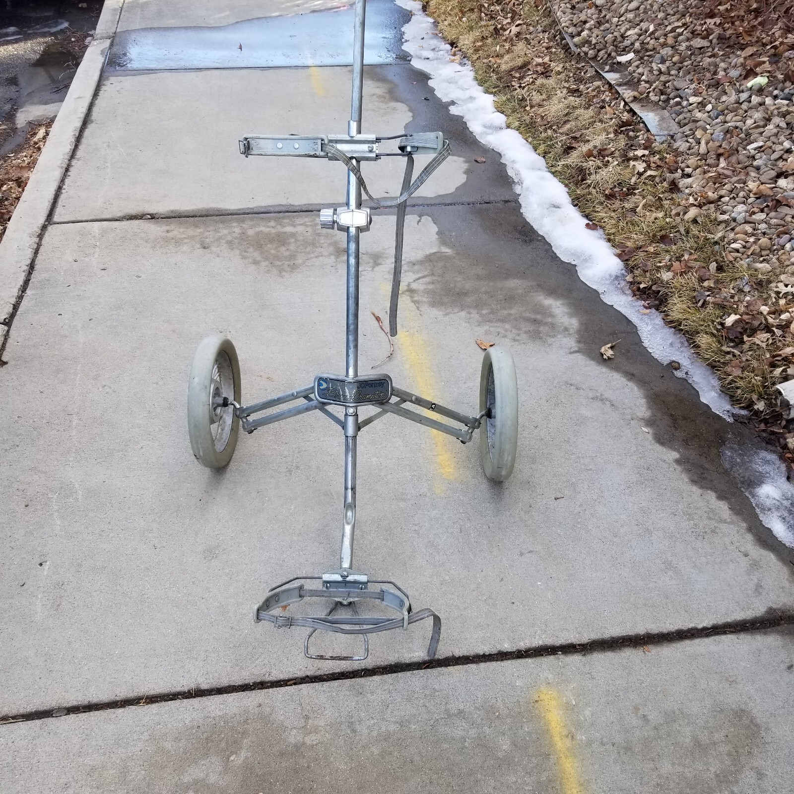 Vintage Golf Bag Caddy Push Pull Cart Metal JCPenney JC Penney Bruce Crampton