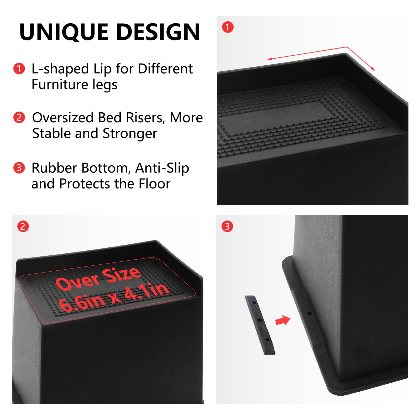 4 Pack Bed Risers 6 inch Heavy Duty, Oversized Furniture Risers