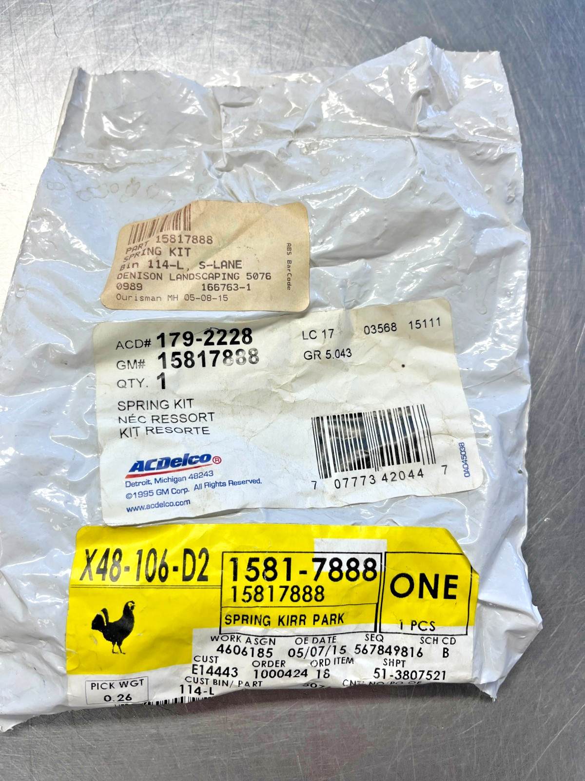 179-2228 Genuine AC Delco OEM GM  Parking Brake Spring KIT  15817888