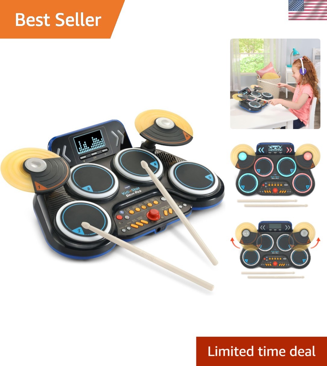 Kidi Star Black Drum Pad - Bluetooth Enabled with Recording & Learning Modes