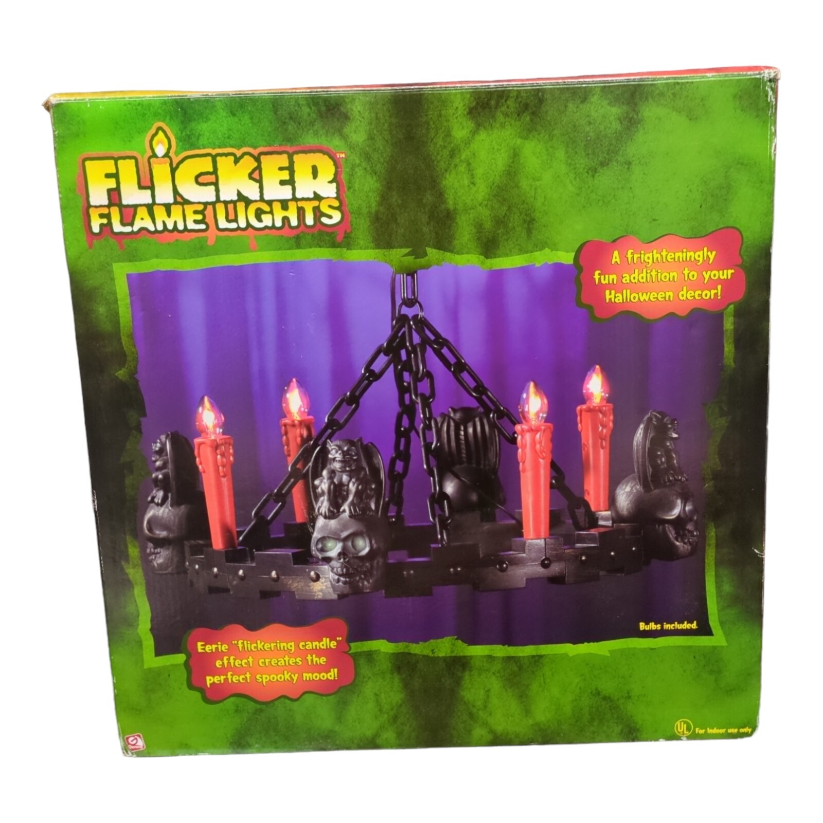 Gemmy Halloween RARE Flicker Flame Lights 2004 Gargoyle Hanging Chandelier Box
